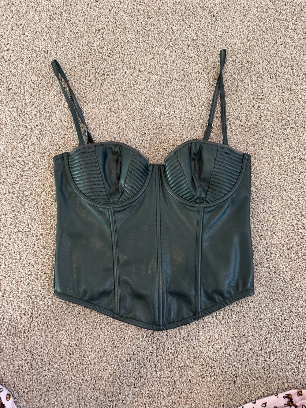 Fleur Du Mal Leather Bustier Top in Dark Green